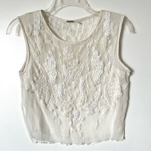 ｡｡.:*◊ ｡◎:*･◊ﾟ.｡.:*･ﾟ

White Sheer Silk Embellished Beaded Tank